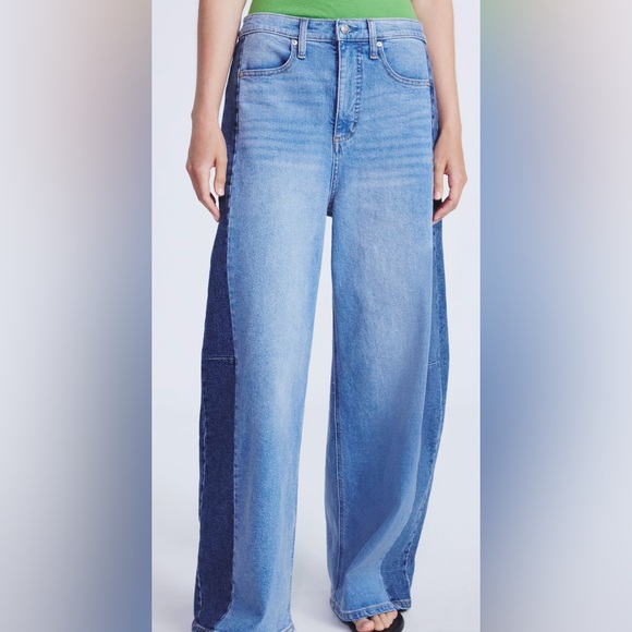 Scoop Women's Two-Tone Baggy Barrel Jeans, Sizes 4 - Picture 2 of 6